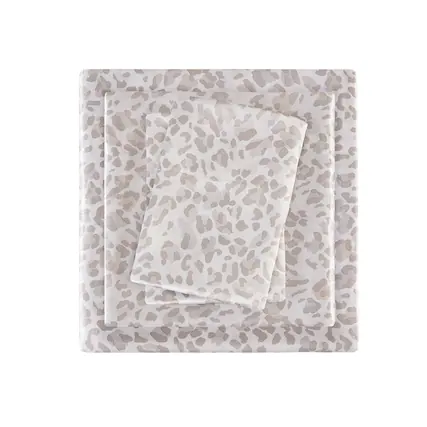 Front. Gracie Mills - Gracie Mills Emeline Animal Printed Wrinkle Free Satin Sheet Set - Taupe Leopard.