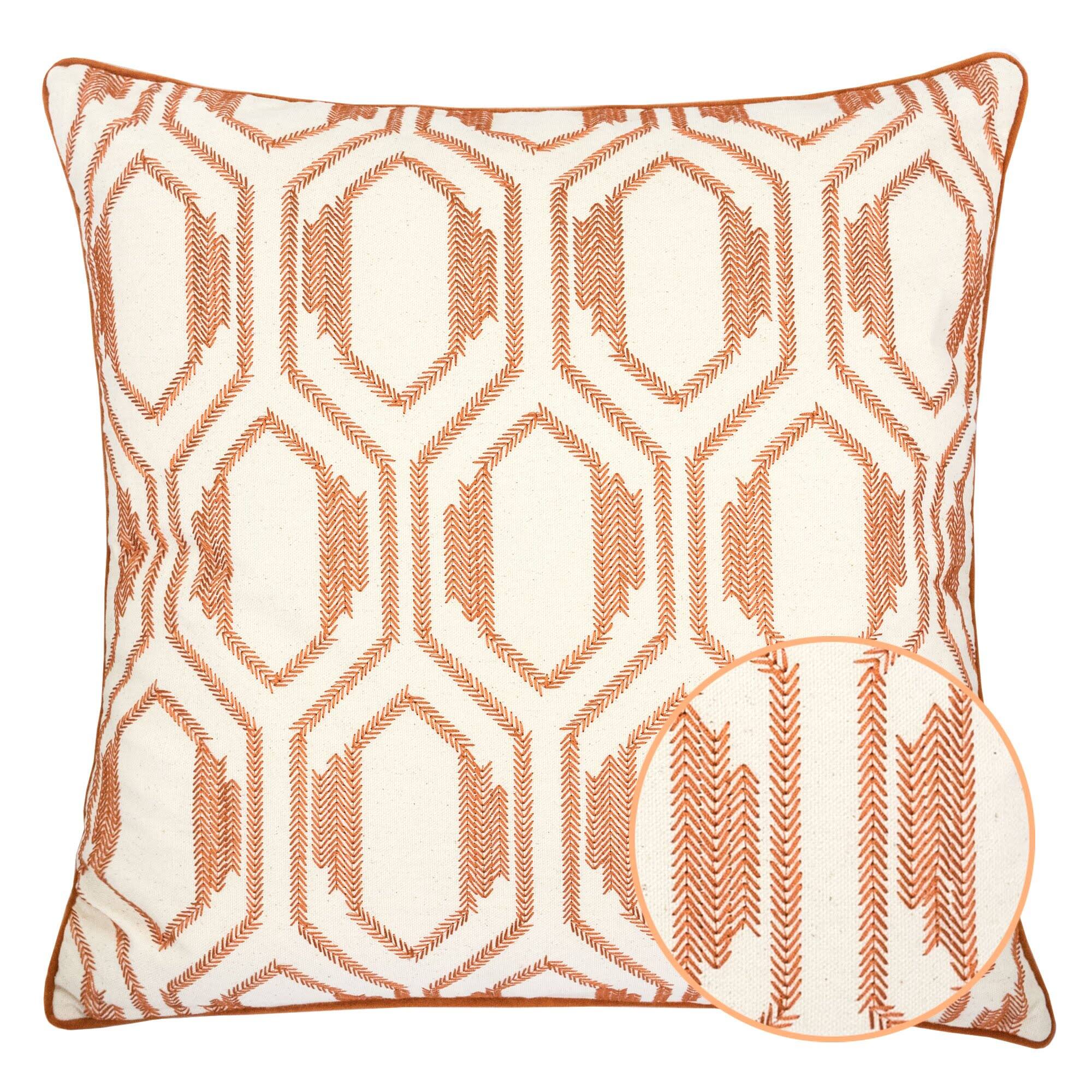 Angle. TinyHomie - Geometric Embroidered Cotton Throw Pillow Rust Modern Accent - Rust.