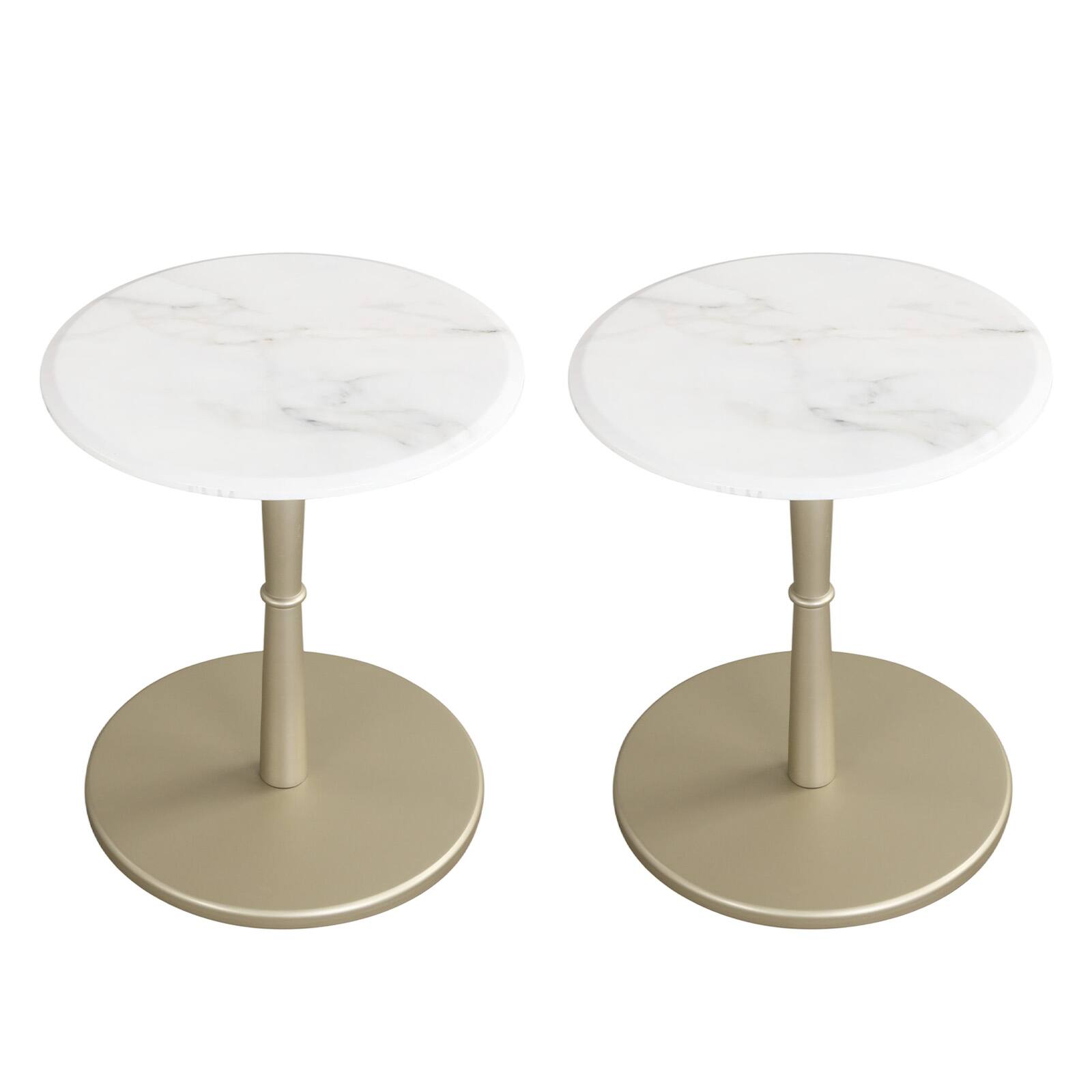 Alt View 9. Costway - Costway 2 PCS Round Marble Side Table with Stone Finish & Wooden Base for Living Room - White + Gold.