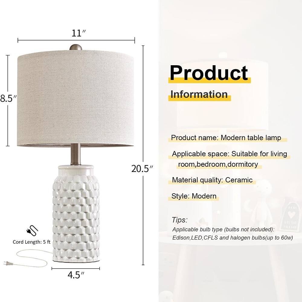 Angle. RTMB - Set of 2 White Ceramic Bedside Lamps, Modern Farmhouse Table Lights 20.5".