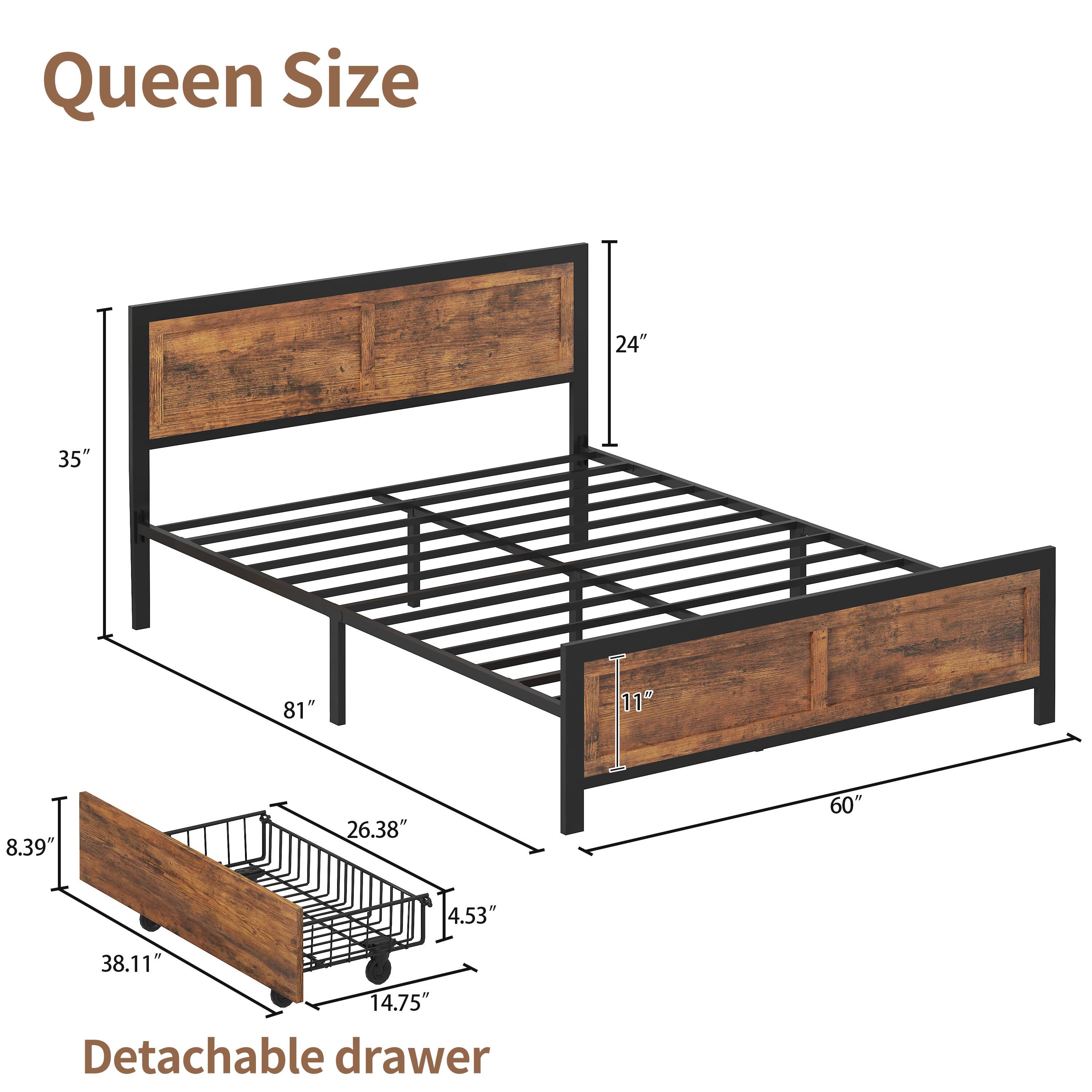 Queen Size  
24" x 35" x 81"  
11" x 60"  
8.39" x 26.38" x 4.53" x 38.11" x 14.75"  
Detachable drawer