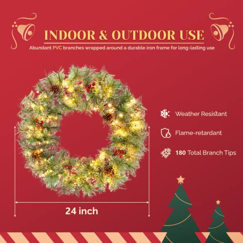 INDOOR & OUTDOOR USE  
Abundant PVC branches wrapped around a durable iron frame for long-lasting use  

Weather Resistant  
Flame-retardant  
180 Total Branch Tips  

24 inch