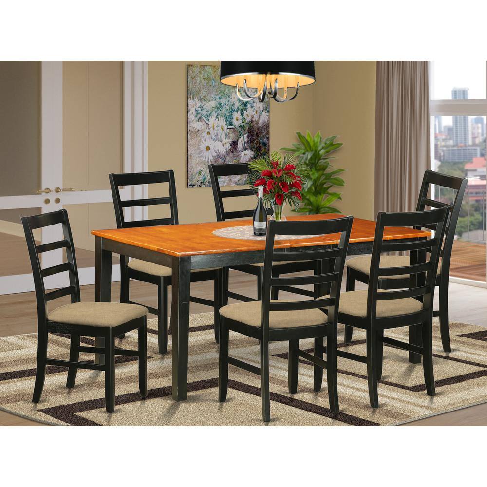 Back. East West Furniture - NIPF7-BCH-C 7 PC Table set-Dining Table and 6 Wood Dining Chairs - Black & Cherry.