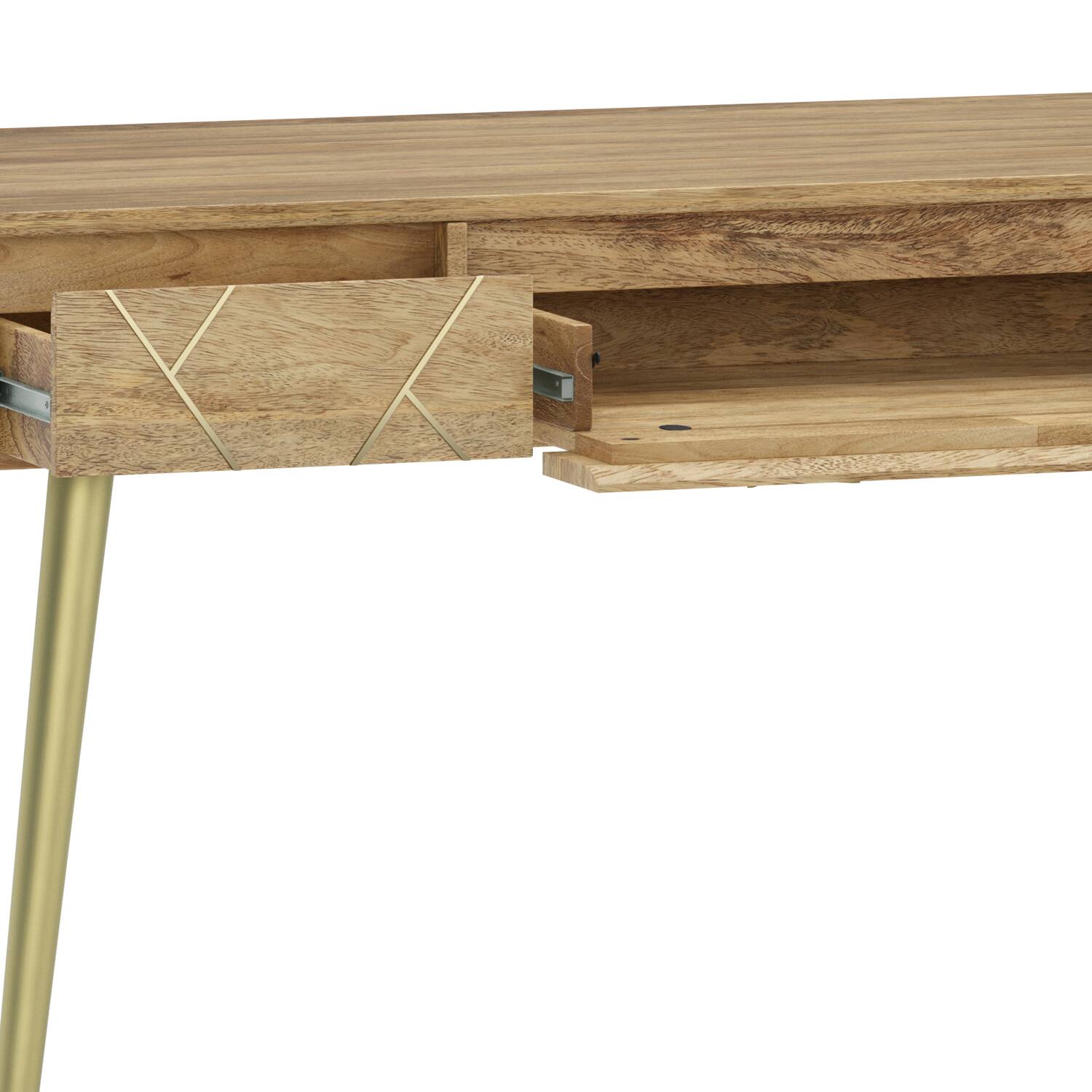 Alt View 4. Simpli Home - Jager SOLID MANGO WOOD Mid Century - Contemporary 54 inch Wide Desk in Natural - Natural.