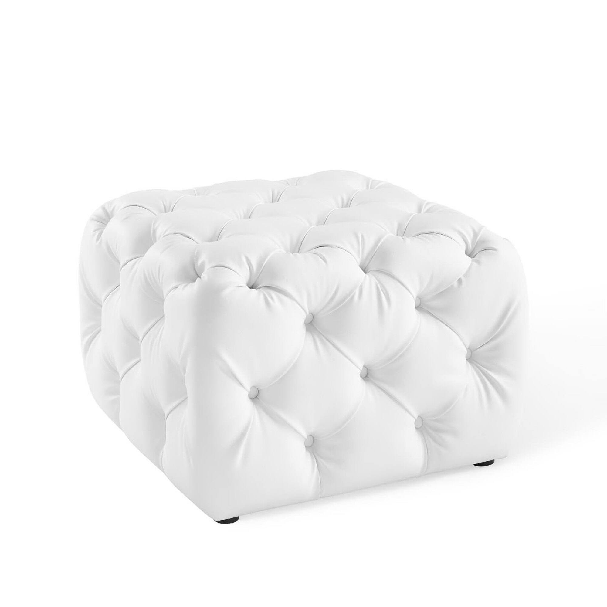 Angle. Modway - Amour Tufted Button Square Faux Leather Ottoman by Modway - EEI-3775-WHI.