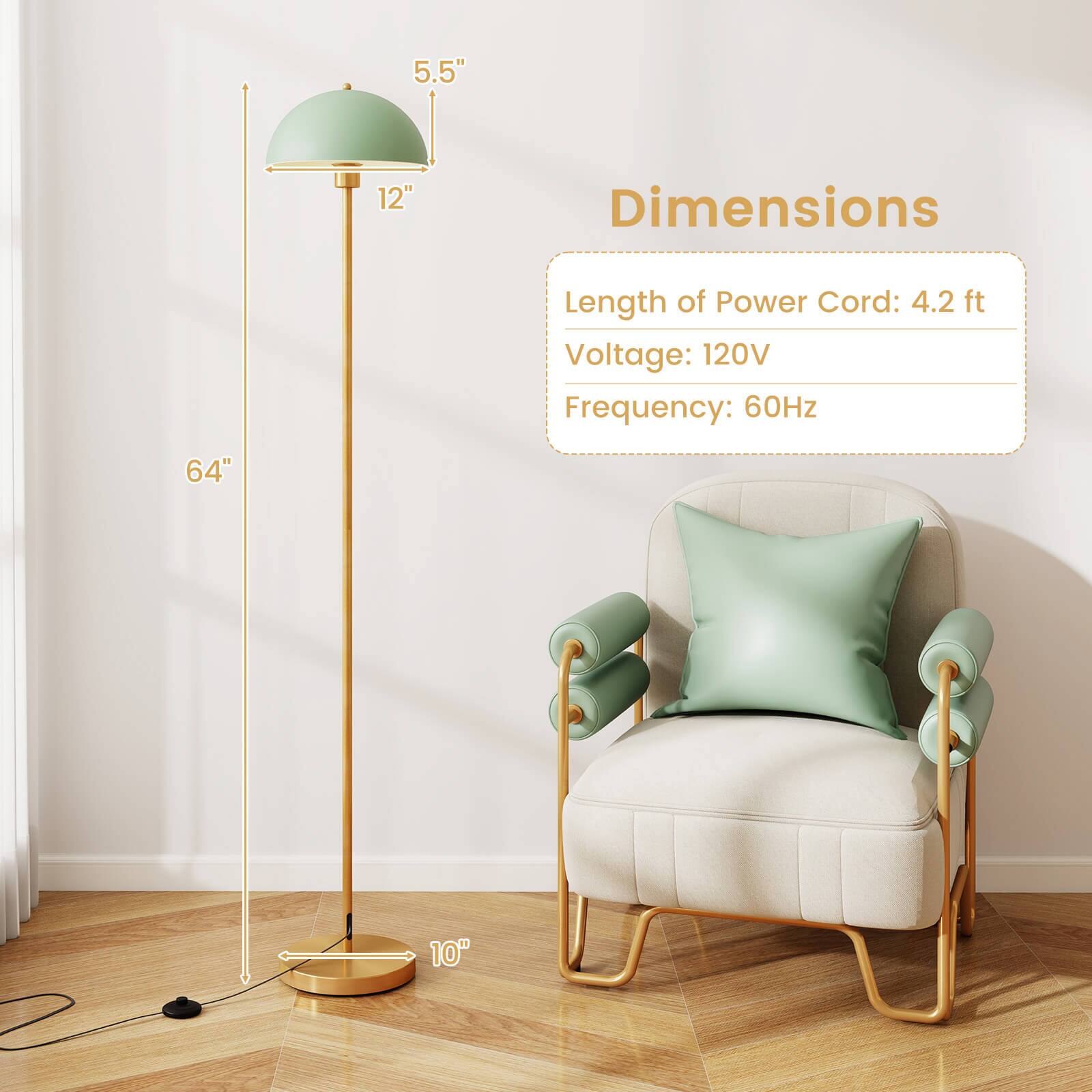 Dimensions  
- Height: 64"  
- Lampshade Diameter: 5.5"  
- Lampshade Height: 12"  
- Base Diameter: 10"  

Length of Power Cord: 4.2 ft  
Voltage: 120V  
Frequency: 60Hz