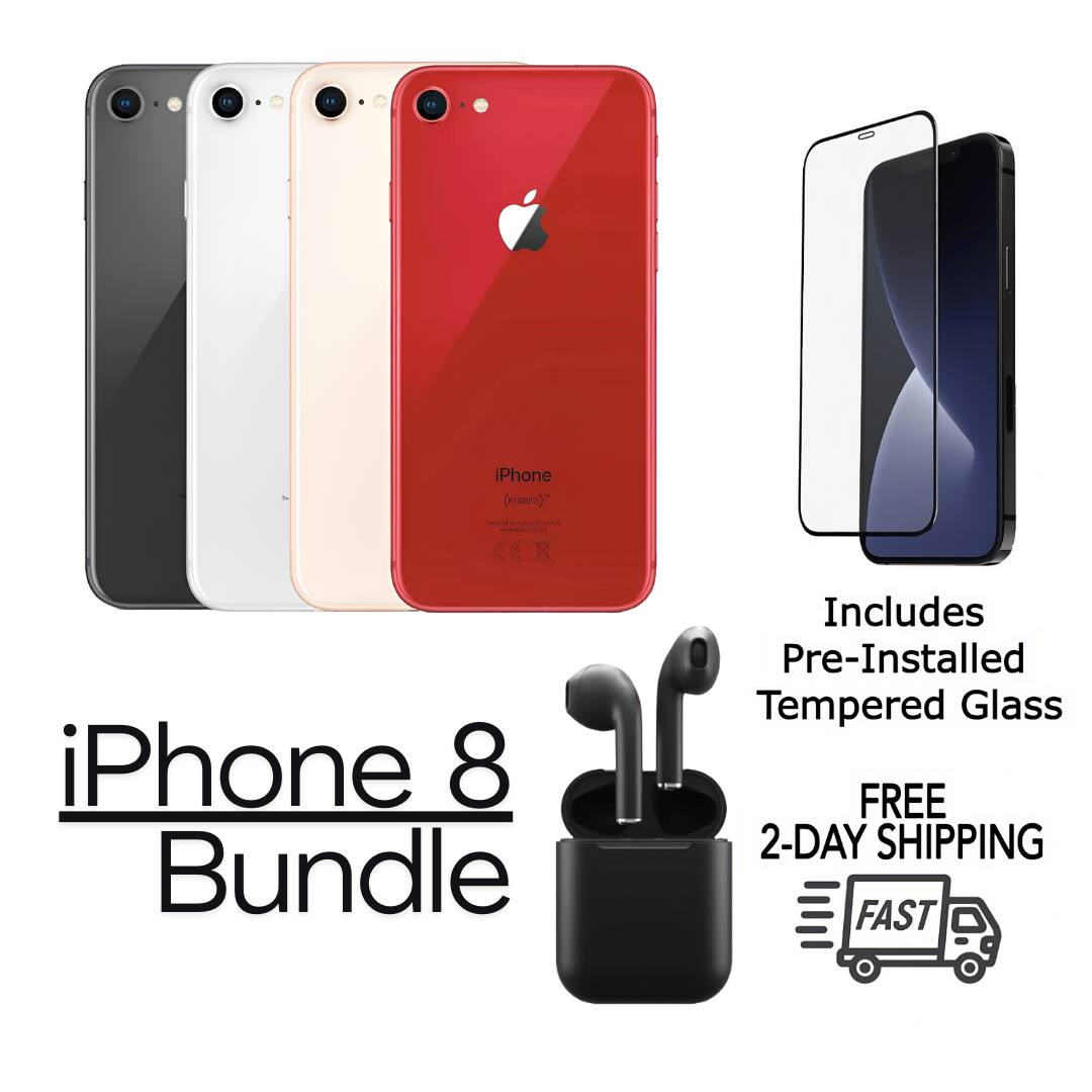 iPhone 8 Bundle  
Includes Pre-Installed Tempered Glass  
FREE 2-DAY SHIPPING  
FAST