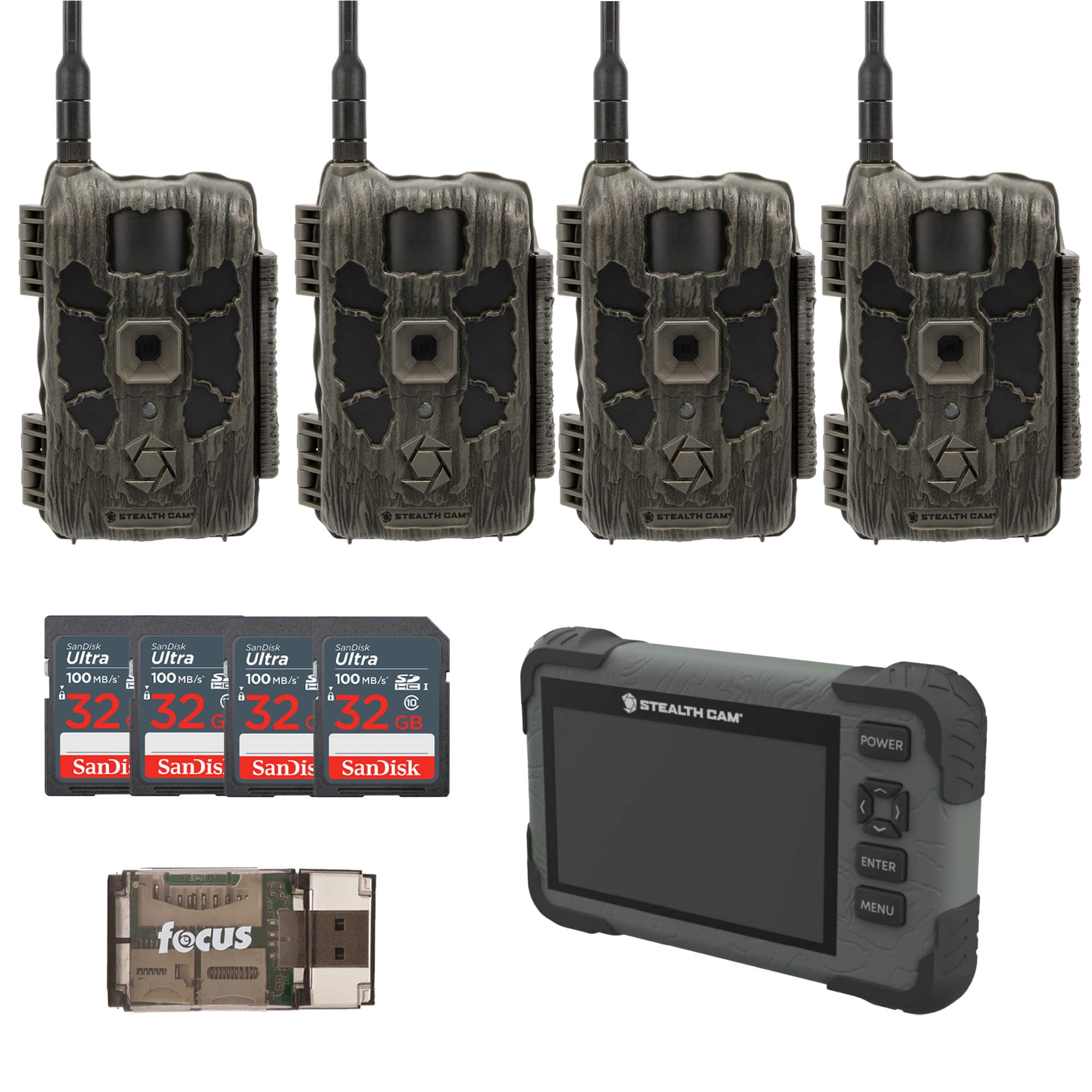 Stealth Cam - 40MP Deceptor Max Cellular Trail Camera with Card Viewer 32GB Memory Cards and Card Reader(4 Pack)