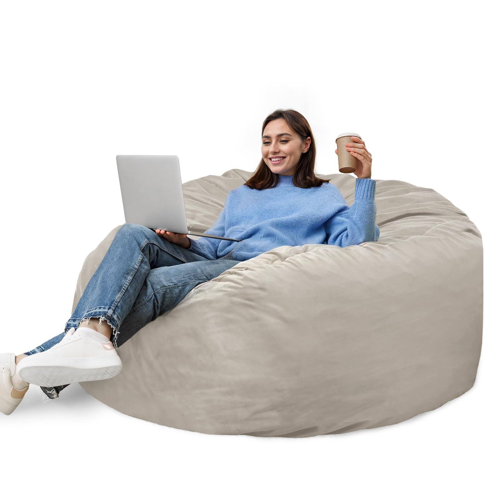 JETRANSPORT - 4ft Bean Bag Chair Beanbag For Adults And Oversized Lazy Sofa Living Room Furniture With Removable - Grey 4FT-48" x 48" x 26"