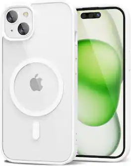 Entronix - Magnetic Case for iPhone 14 - Clear Back and Soft Matte Frame - White