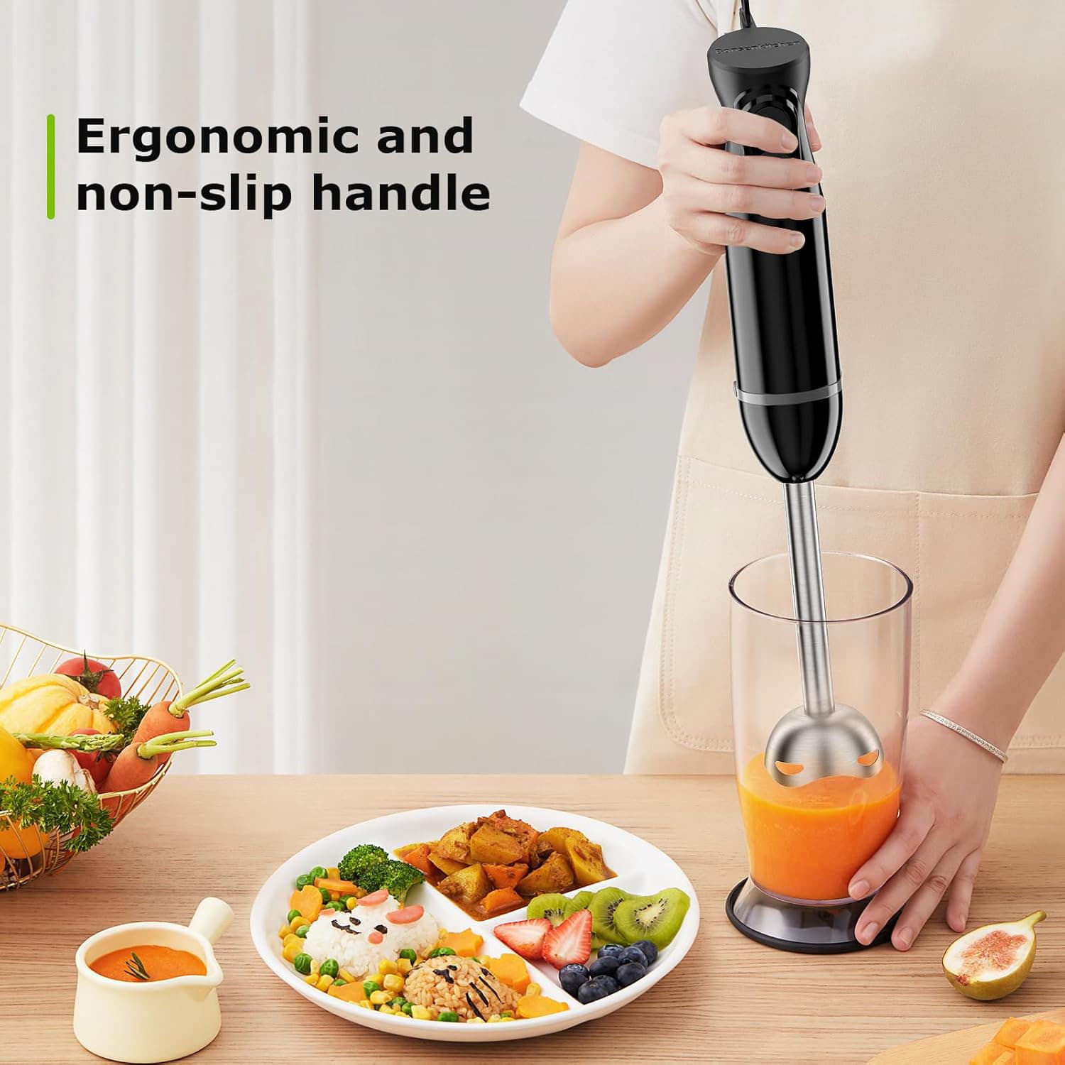 Bonsenkitchen Hand Blender, Immersion Blender with 2 Mixing Speed