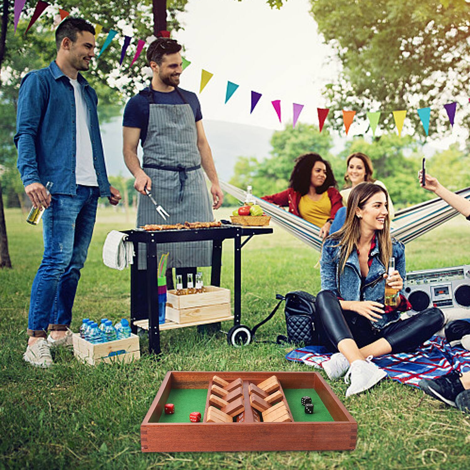 Alt View 3. GSE Games & Sports Expert - 2-Player Wooden Shut The Box 12 Numbers Dice Game Board with Red/Black Dices, Popular English Game.