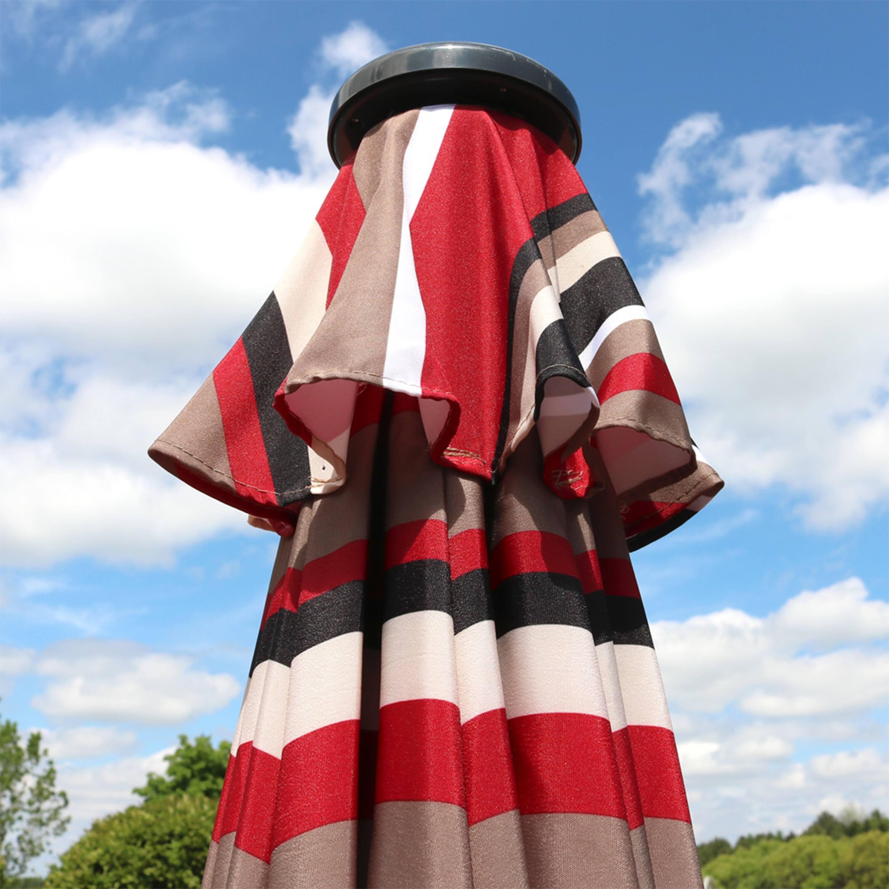 Alt View 9. Sunnydaze - 9 ft Solar Patio Umbrella with Lights, Tilt, and Crank - Awning Stripe.