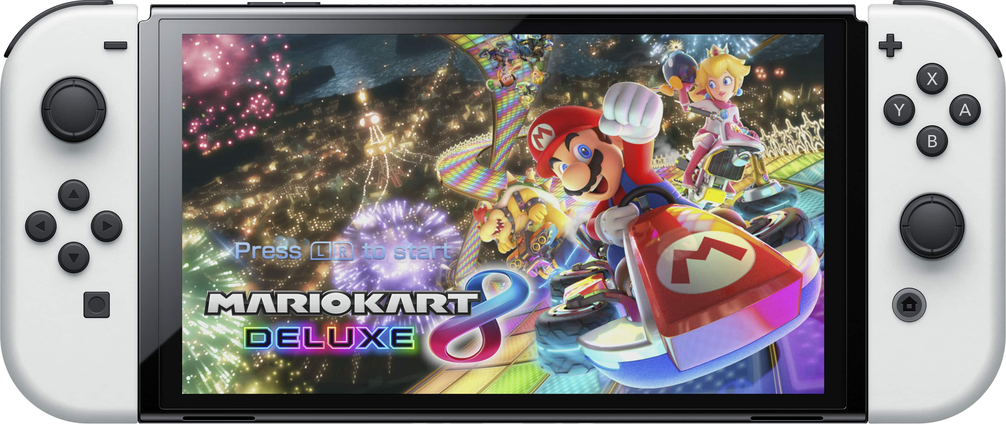 To start MarioKart Deluxe, press the L and R buttons on the game controller.