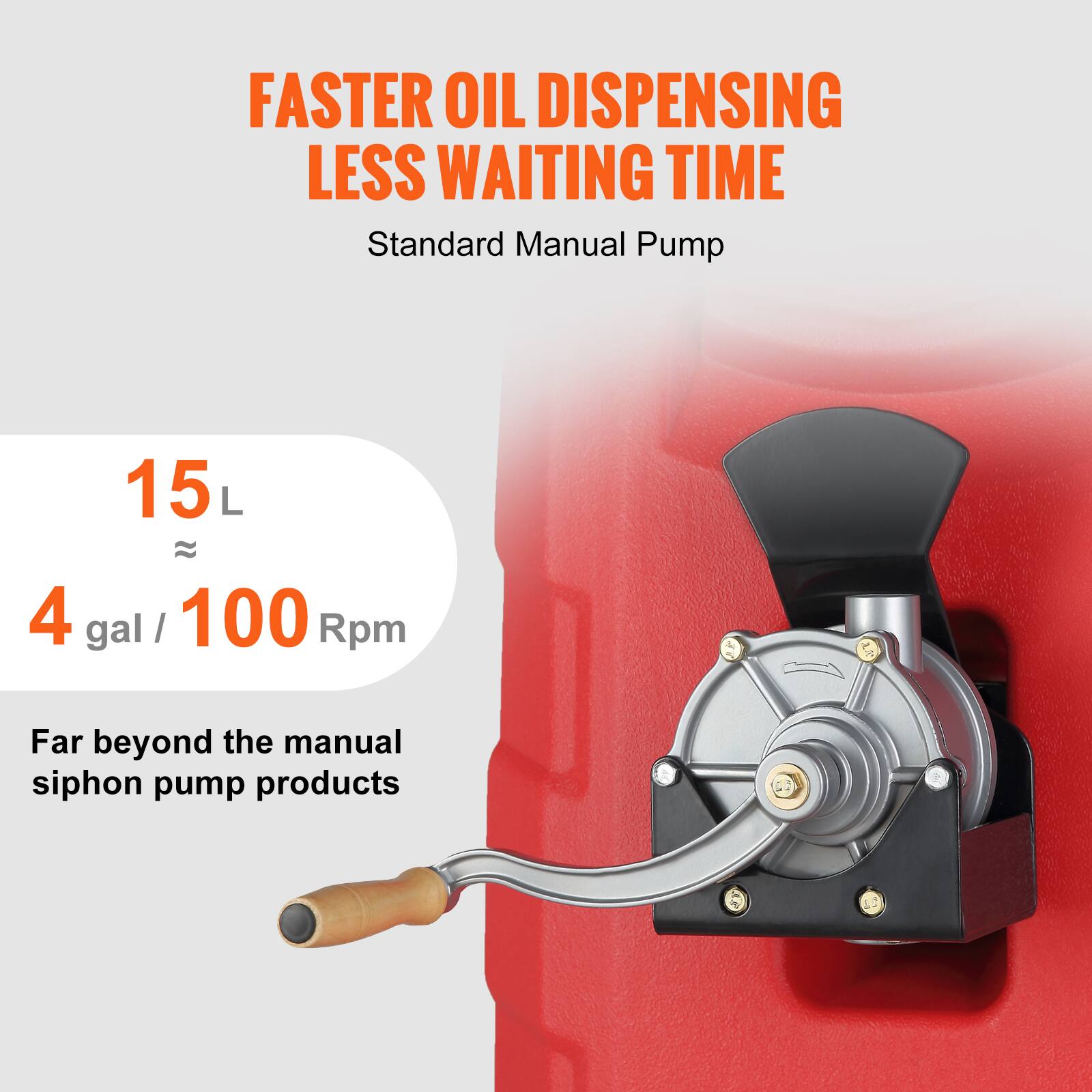 FASTER OIL DISPENSING LESS WAITING TIME
Standard Manual Pump
15 L
4 gal / 100 Rpm
Far beyond the manual siphon pump products