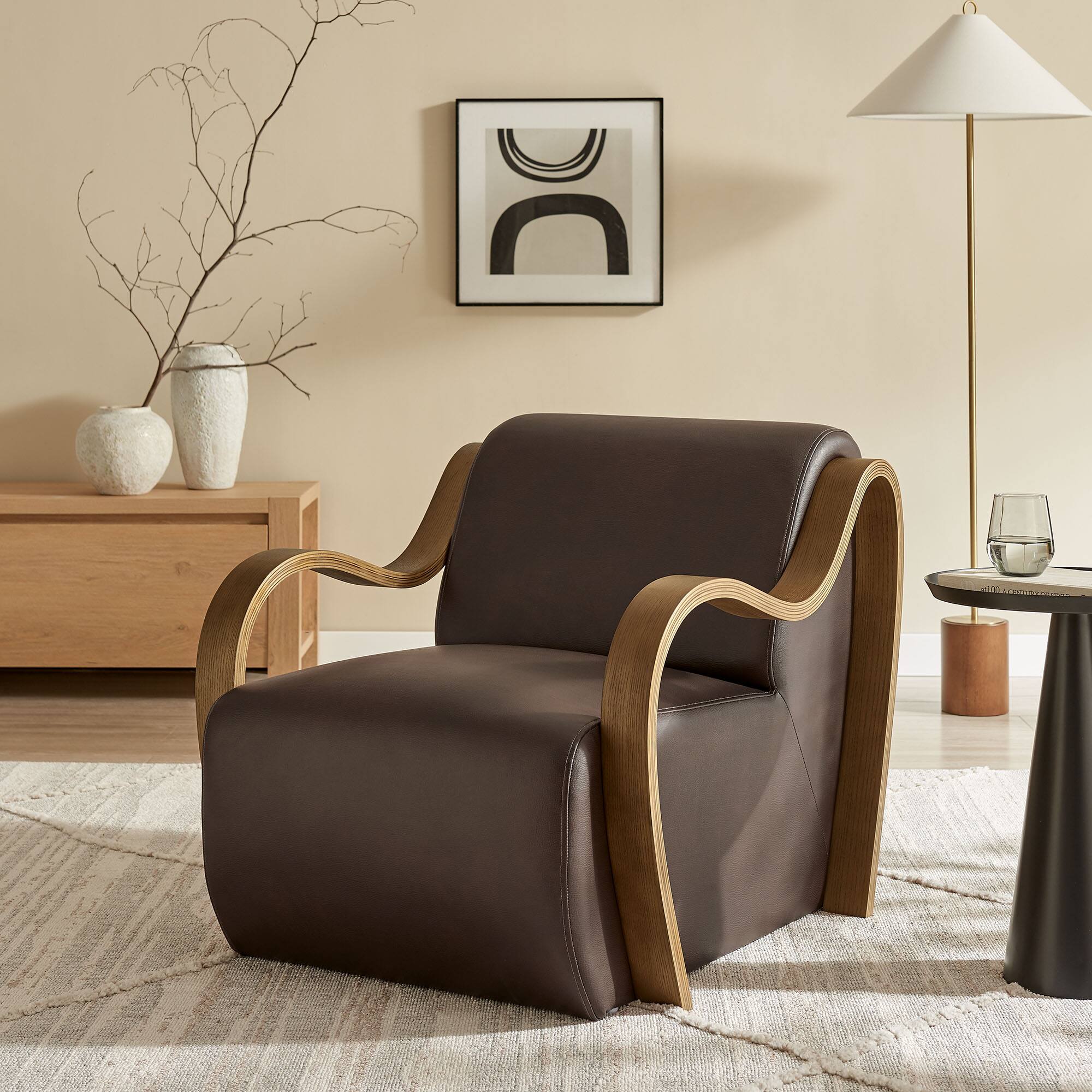 Front. Modway - Atrium Vegan Leather Accent Armchair by Modway - Espresso.
