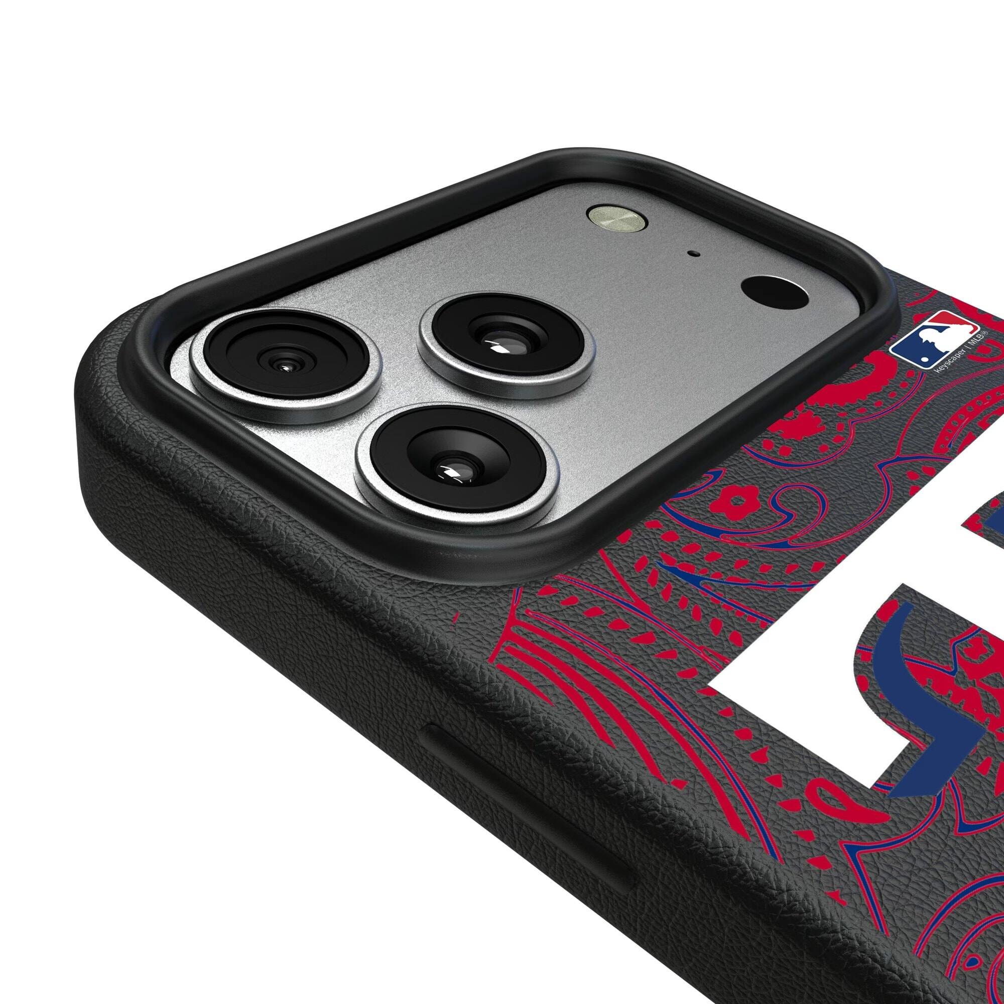 Alt View 2. Keyscaper - Texas Rangers Paisley iPhone Magnetic Bump Case - 15 Plus - Black.