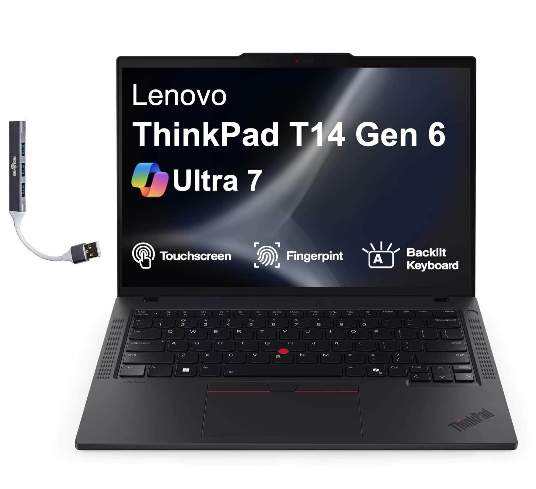 Lenovo - ThinkPad T14 Laptop 14.0 WUXGA Display (Ultra 7-255U, 16GB, 512GB SSD, Win 11 Pro) w/USB Hub - Black