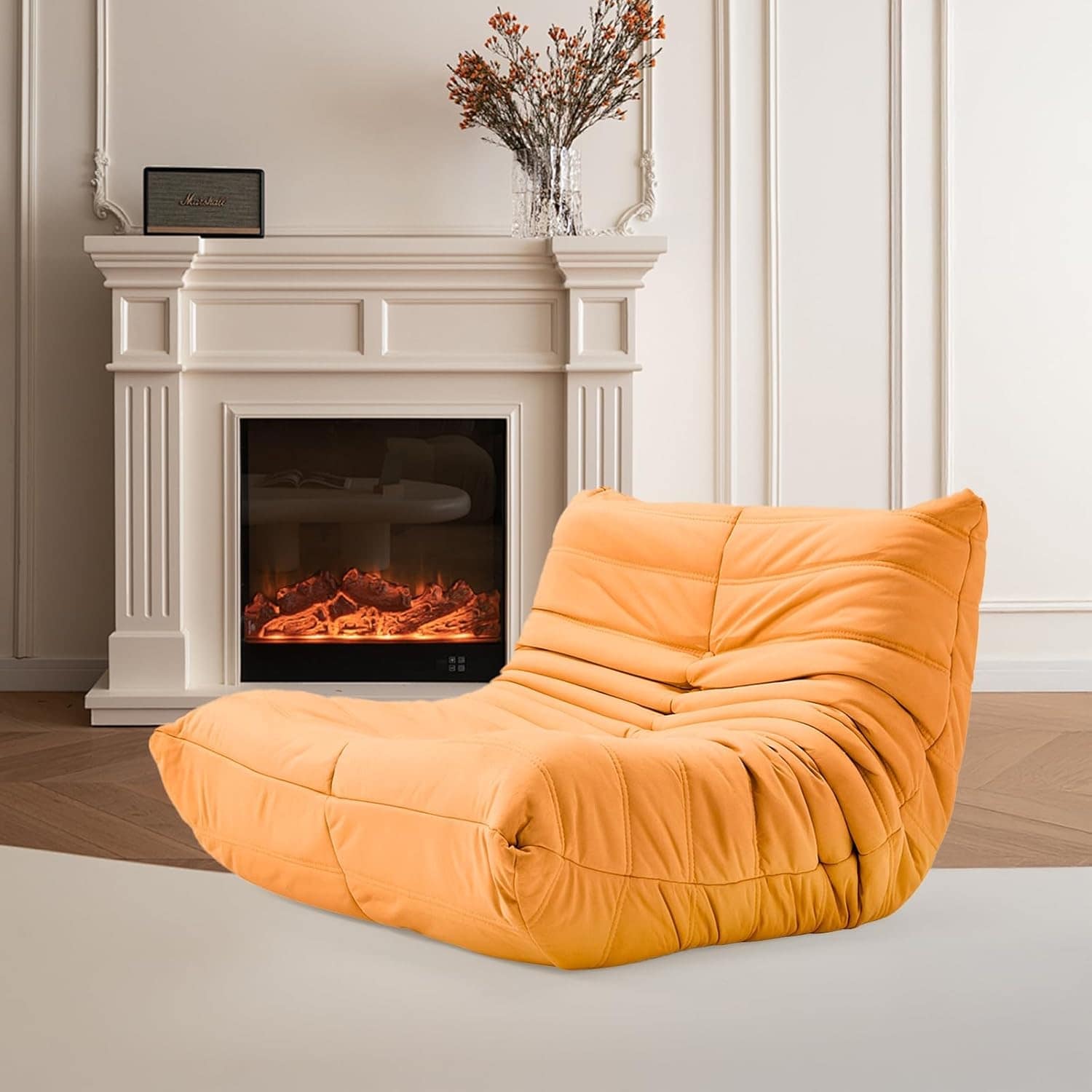 Alt View 4. U-HOMY - Memory Foam Bean Bag Chair, Portable Faux Leather Lounger Ottoman for Bedroom, Dorm - Orange.