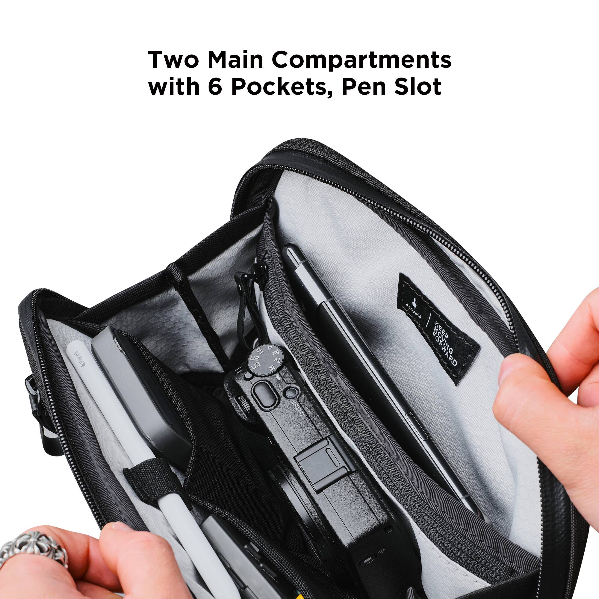 Two Main Compartments with 6 Pockets, Pen Slot