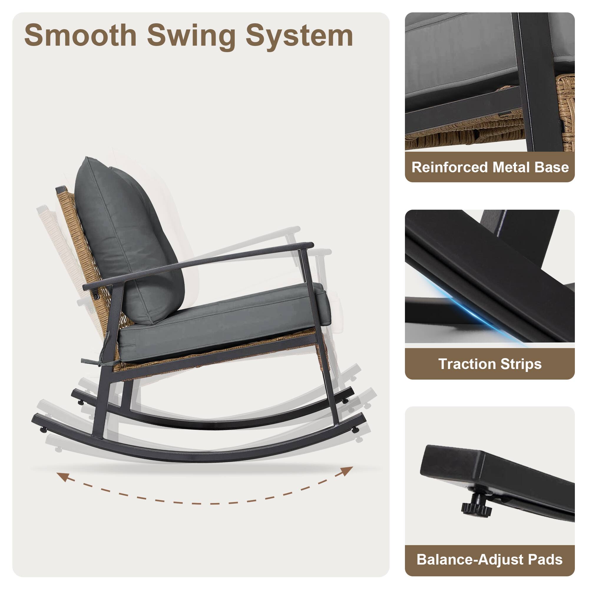 Smooth Swing System  
Reinforced Metal Base  
Traction Strips  
Balance-Adjust Pads