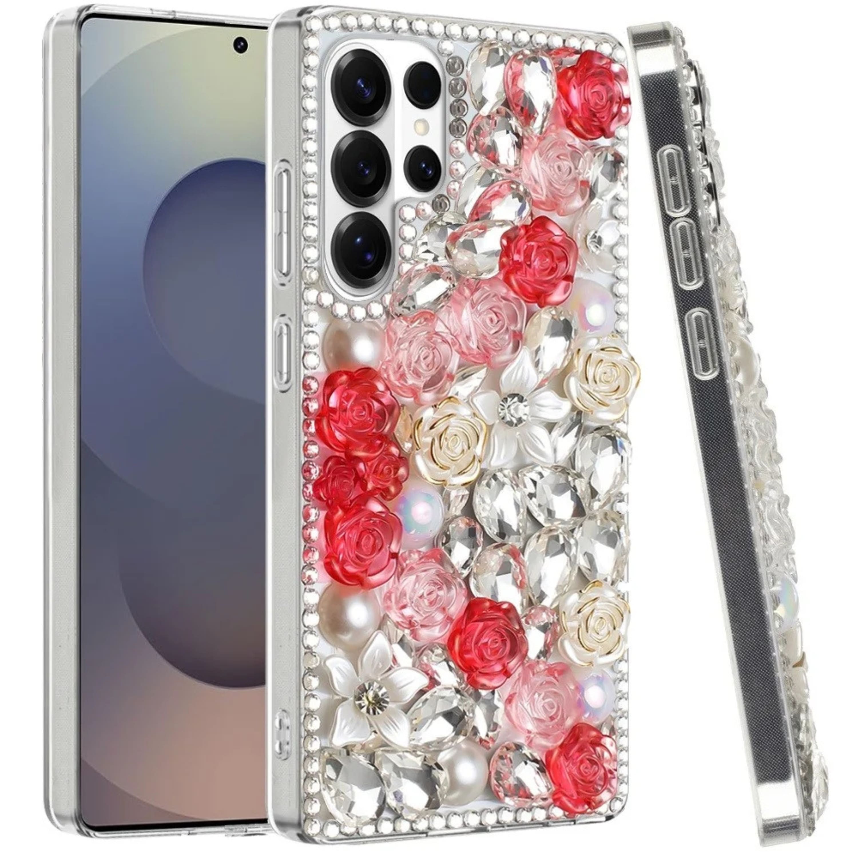 Kitcheniva - Full Rhinestone 3D Rose Bling Case With Tempered Glass For Samsung S26 Ultra - Red price history on PriceWatchPro