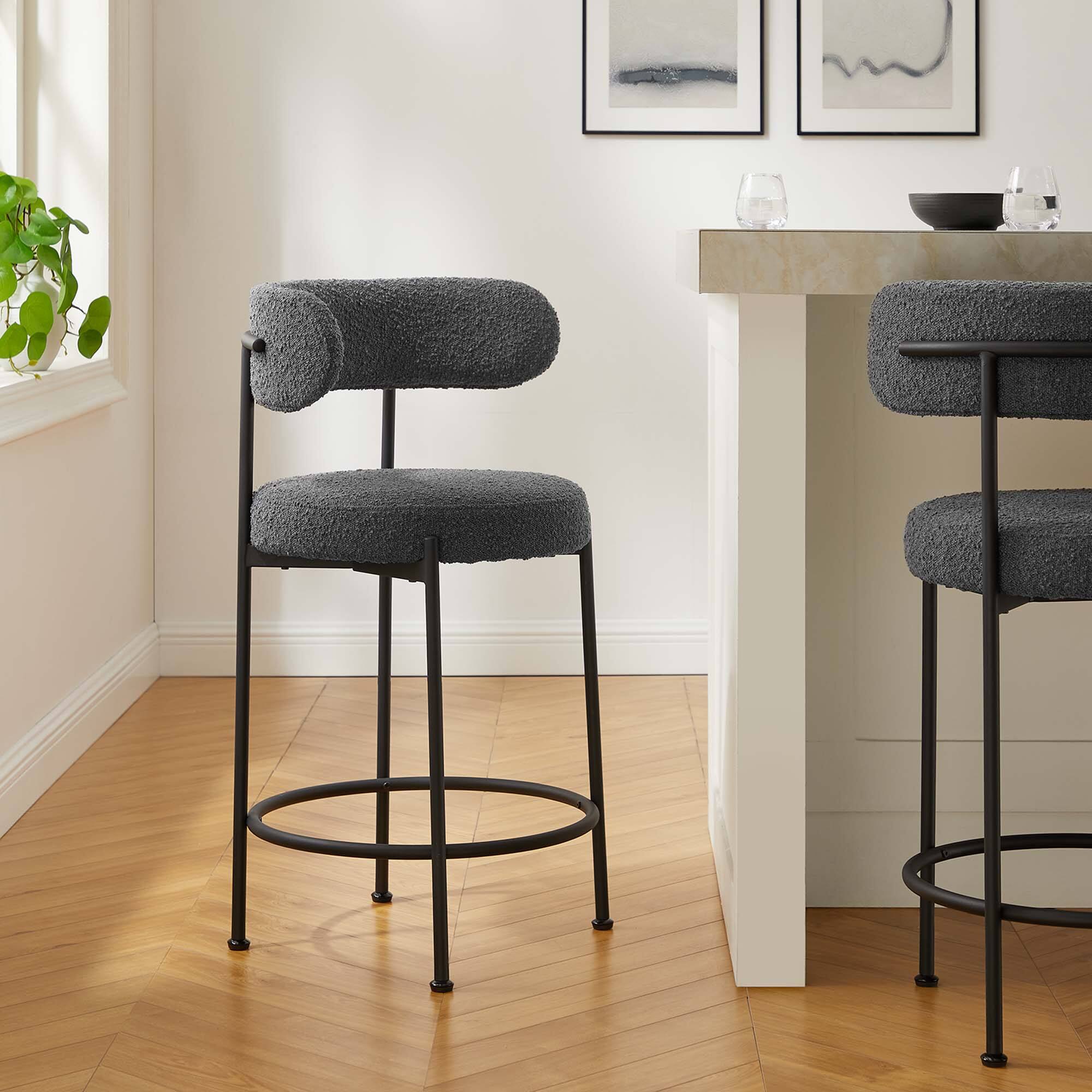 Alt View 1. Modway - Albie Boucle Fabric Counter Stools Set of 2 by Modway - Charcoal Black.