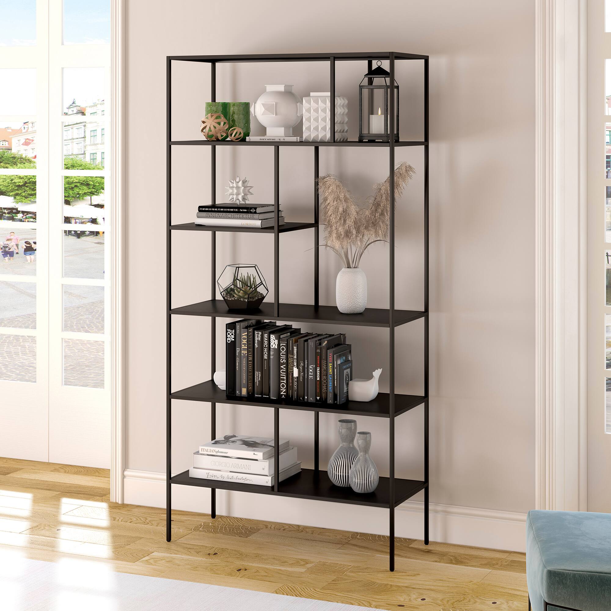 Alt View 16. Hudson&Canal - Winthrop 72" Tall Bookcase - Blackened Bronze.