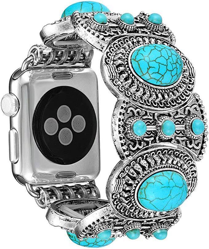 Angle. Worryfree Gadgets - Worryfree Gadgets Apple Watch Band Boho Ethnic Antique Style Bracelet Strap - Turquoise.