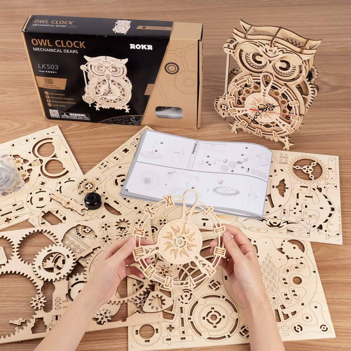 OWL CLOCK MECHANICAL GEARS  
ROKR  
LK503  

- Easy Assembly  
- Mechanical Gears  
- Educational Toy  
- Promotes Creativity  
- Warning