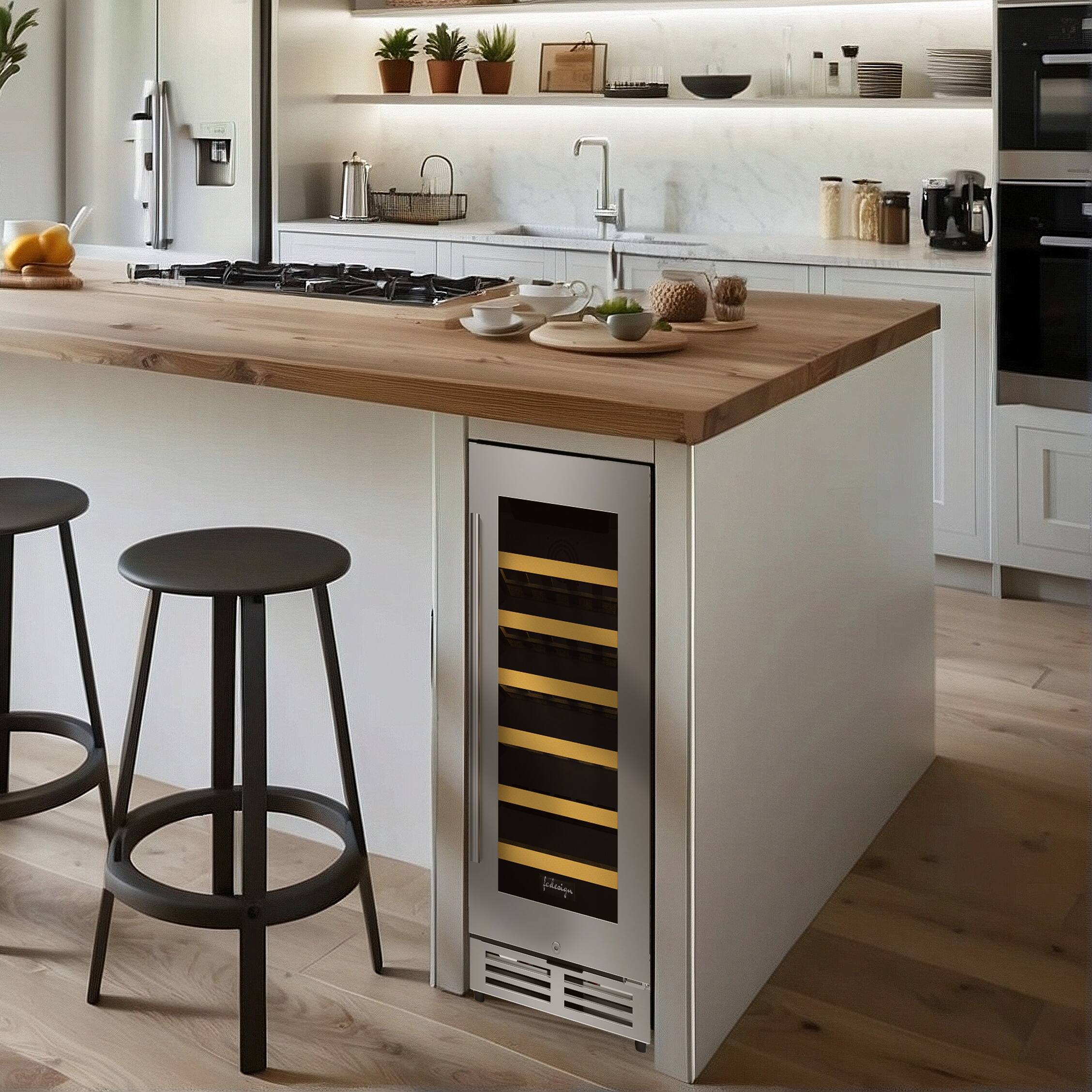 Left. FC Design - FC Design 15 Inch Single Zone Wine Cooler - 33 Bottles Stainless Steel Wine Cellar With Lock - Silver.