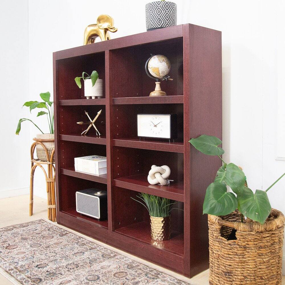Alt View 2. Concepts in Wood - Double Wide Bookcase 8 Shelves Cherry Finish - Red.
