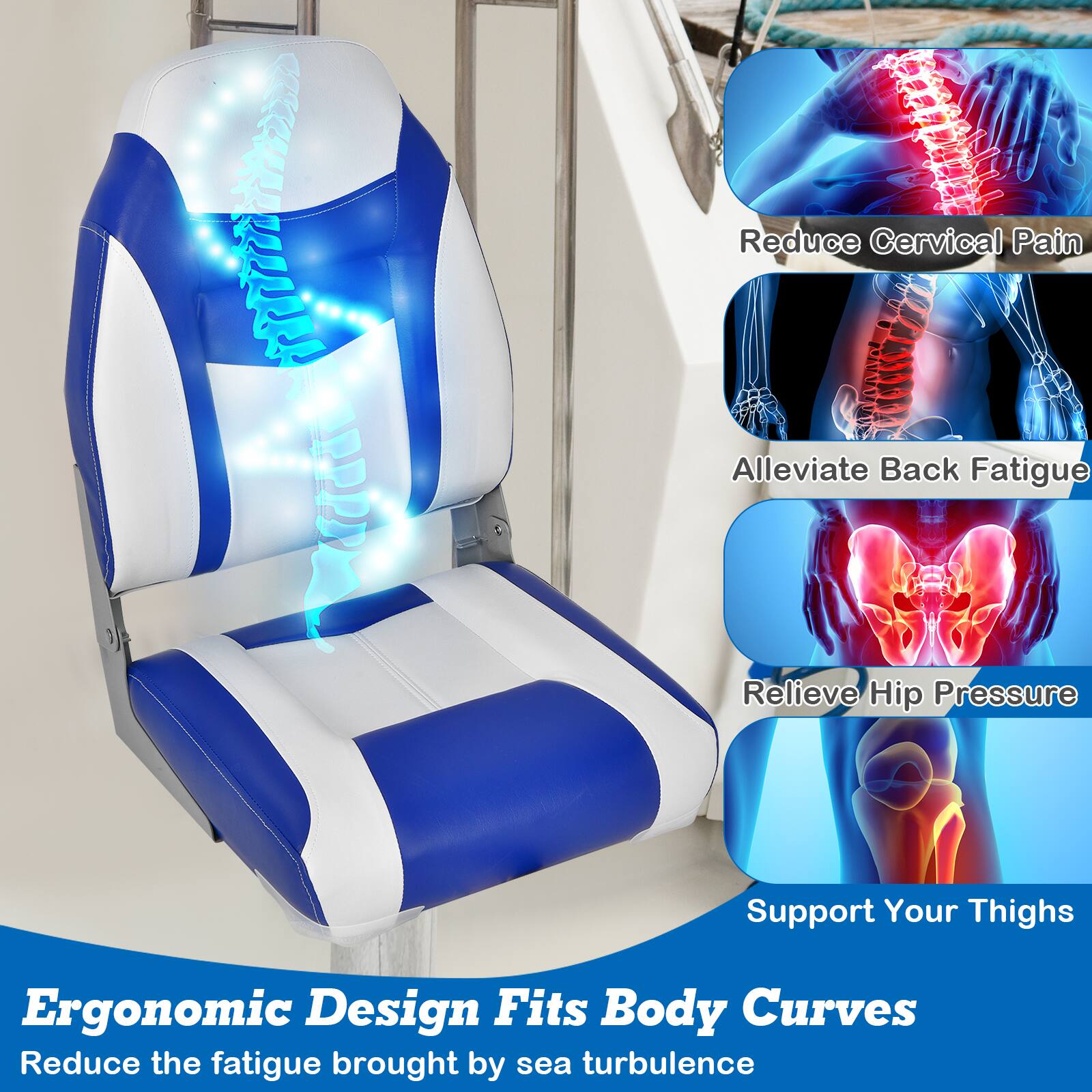 Reduce Cervical Pain  
Alleviate Back Fatigue  
Relieve Hip Pressure  
Support Your Thighs  

Ergonomic Design Fits Body Curves  
Reduce the fatigue brought by sea turbulence