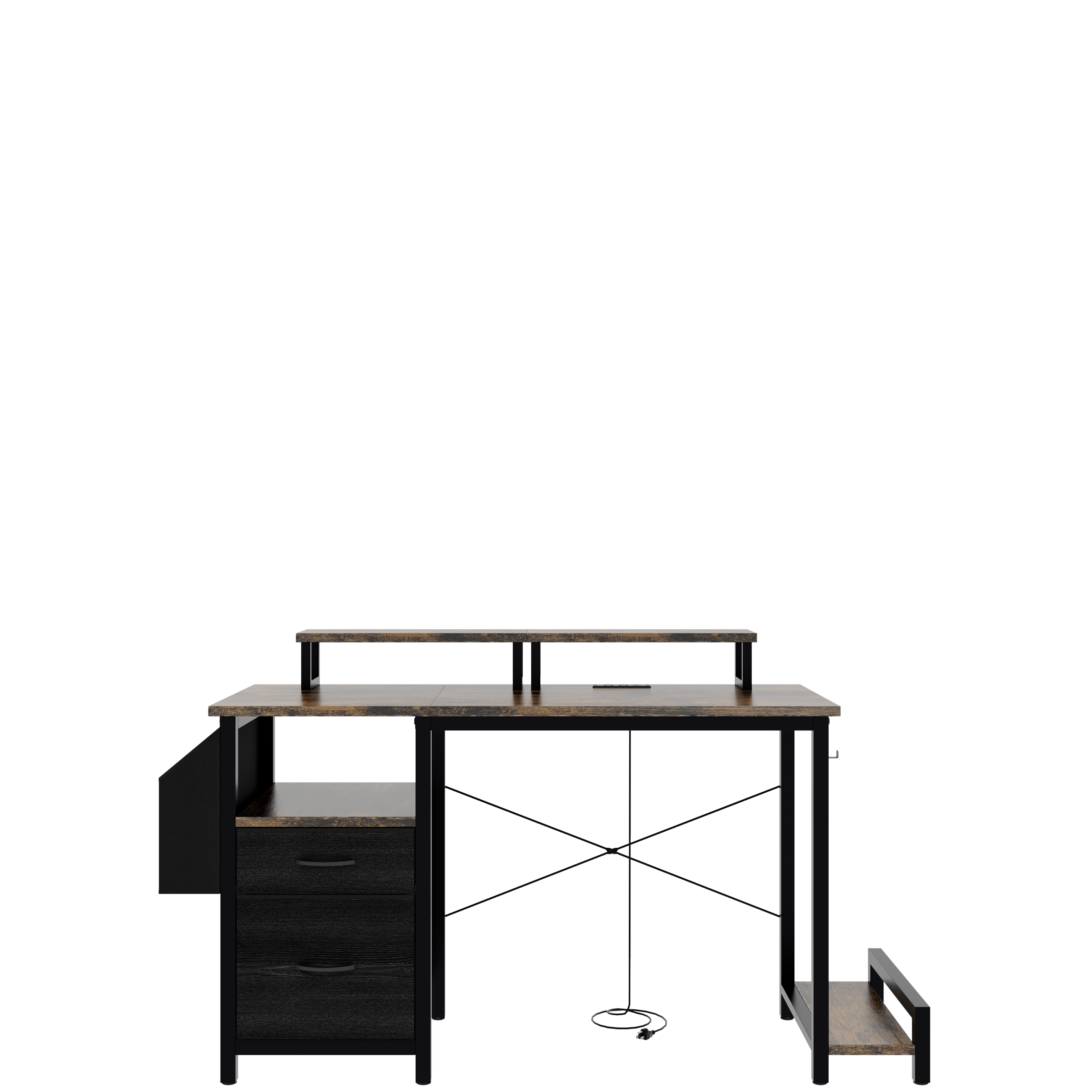 Alt View 7. Tiramisubest - 47" Computer Desk with Fabric Drawers & Outlets,Office Desk with Monitor Stands,Side Pocket,Shelves & Hooks,Rustic Brown - Rustic Brown.