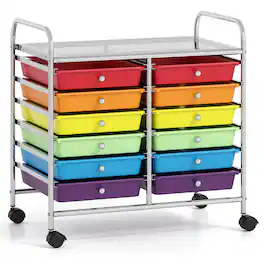 Costway - 12 Drawers Rolling Cart Storage Scrapbook Paper Studio Organizer Bins - Multicolor