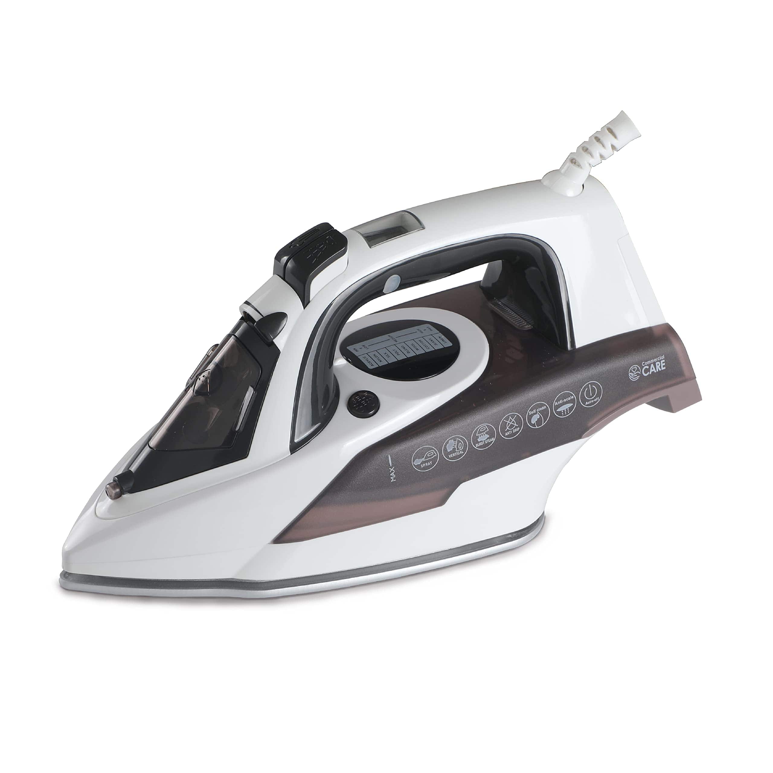 Commercial Care - Steam Iron, 1600 Watts Steamer for Clothes, Self-Cleaning Portable Iron - Black