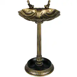 Outsunny - Antique Bird Bath Decorative Birdbath Bird Feeder Bowl with Planter Pedestal and Bird Statues - Bronze