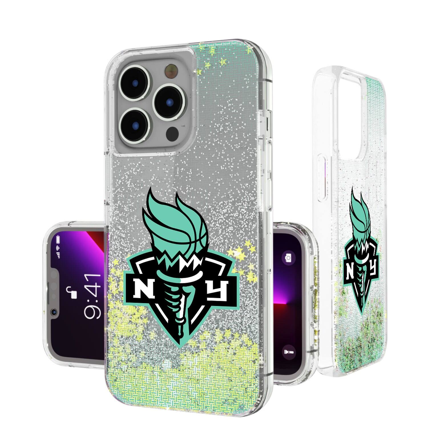 Front. Keyscaper - New York Liberty Linen Logo iPhone Glitter Case - 16 - Multicolor.