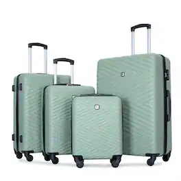 HTUTWOO - Luggage 4-Piece ABS Lightweight Suitcase with Rotating Wheels - 16/20/24/28 Inch, TSA Lock - Olive Green