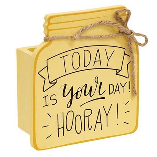 BreeBe - Today Is Your Day Wooden Mason Jar Vase - Yellow