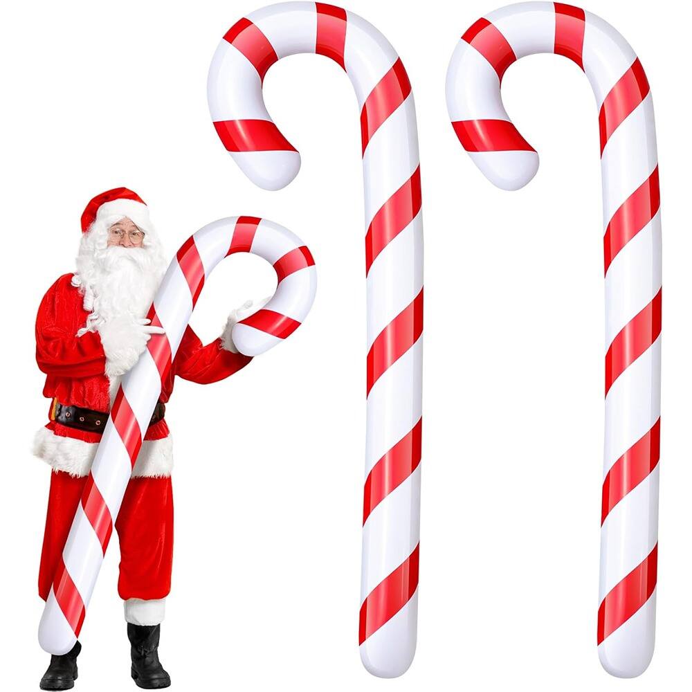 Front. PARKER SLATER - 2-Pc 5.5-Ft Inflatable Candy Canes – Red & White Christmas Yard Decor - Multicolor.