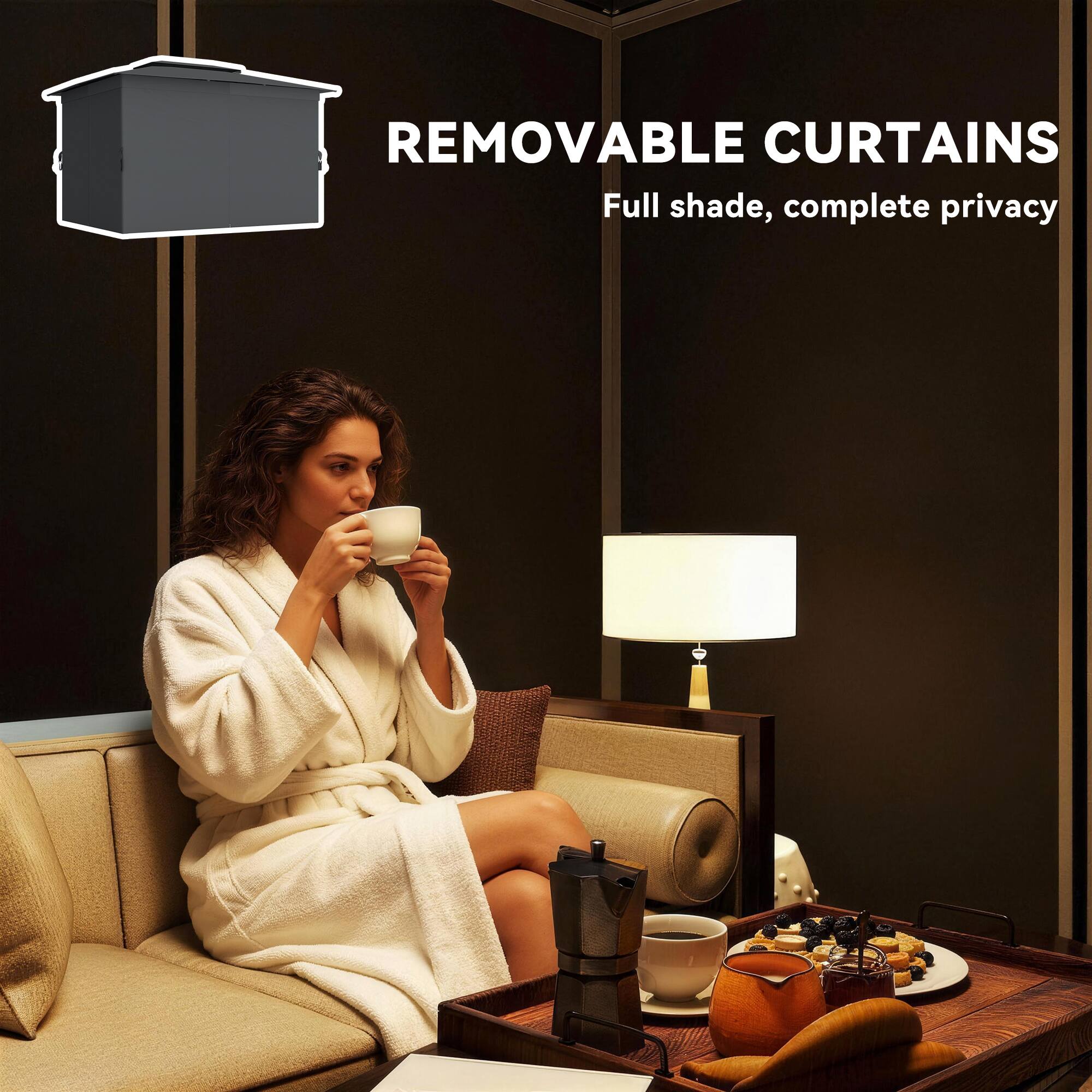 REMOVABLE CURTAINS  
Full shade, complete privacy
