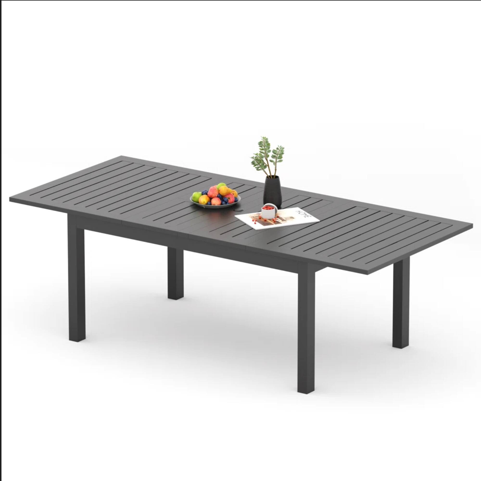 Back. Mondawe - 63"-92" Extendable Aluminum Outdoor Dining Table - Grey.