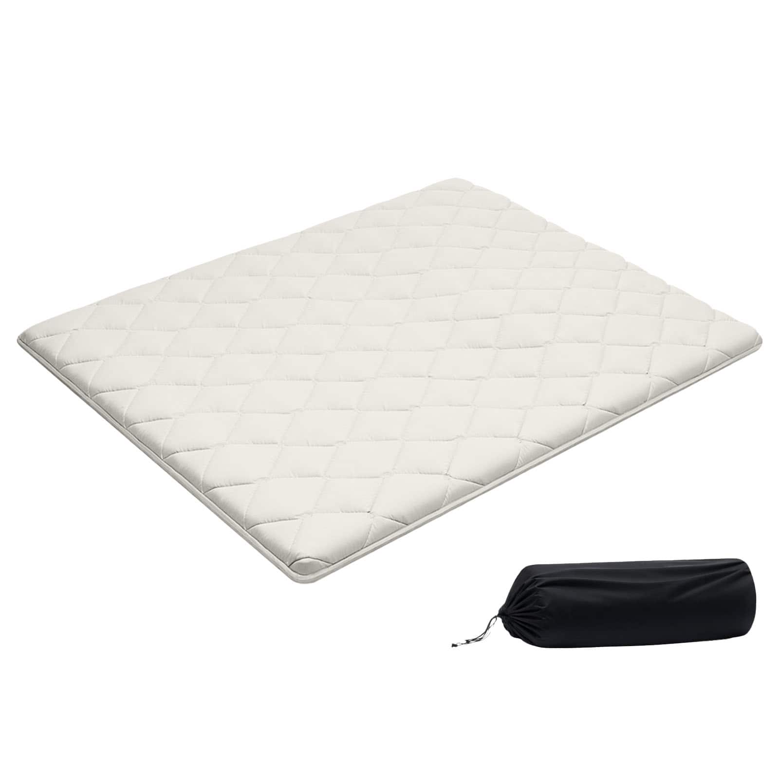 VEVOR - Japanese Tatami Mat, Queen Size Foldable Japanese Tatami Mattress, Futon Mattress with Storage Bag & Fastener - White
