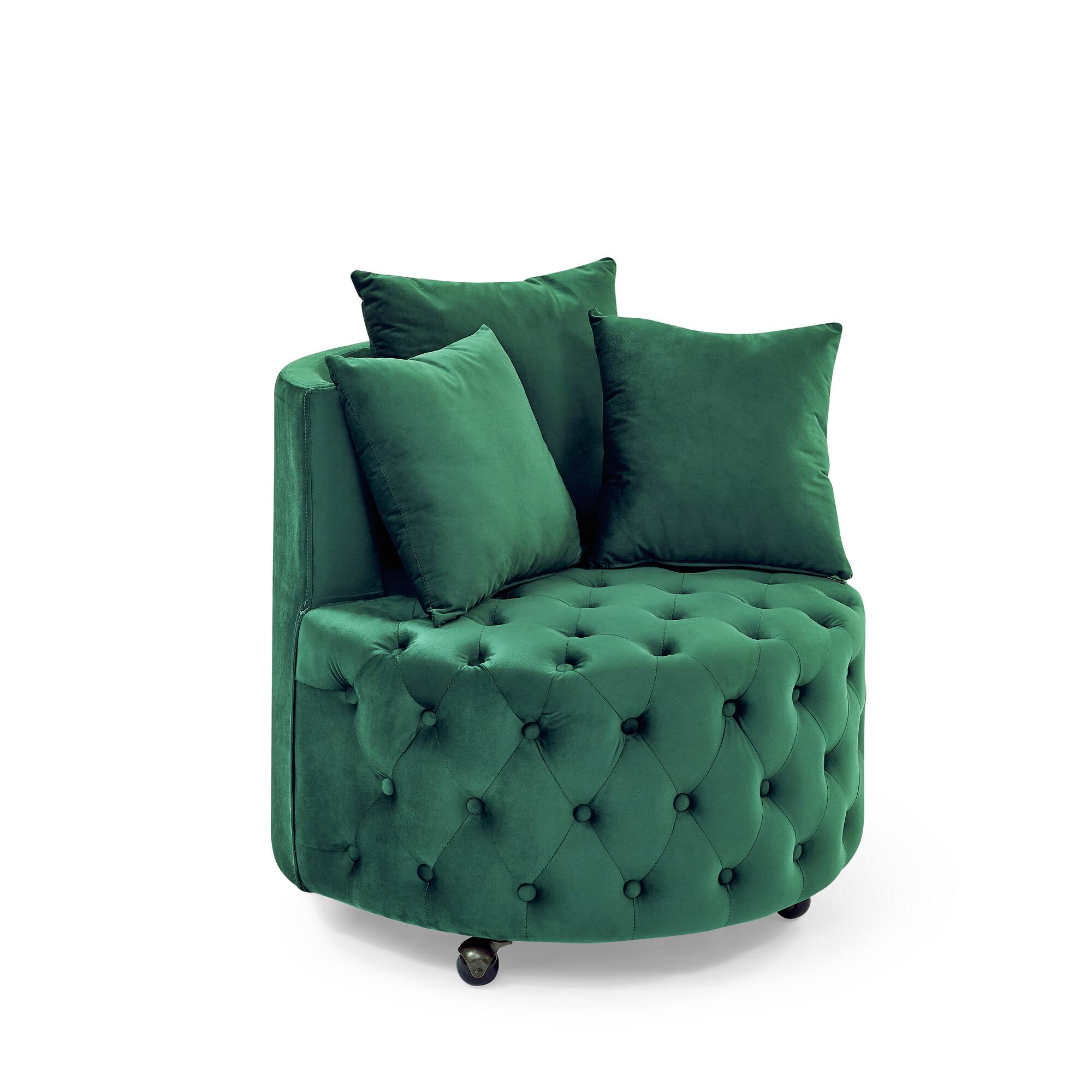 Alt View 2. GOODSILO - Luxury Upholstered Swivel Accent Chair with Tufted Back and Caster Wheels for Elegant Home Seating - Green.