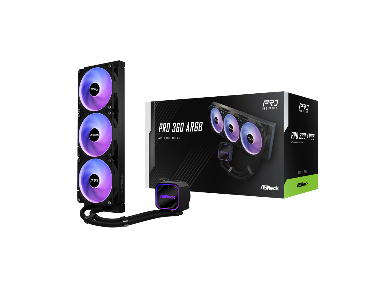 PJ PRO SERIES PJ 16S MRES A PRO 360 ARGB AIO LIQUID COOLER  
ASRock PRO 360 ARGB  
AIO LIQUID COOLER