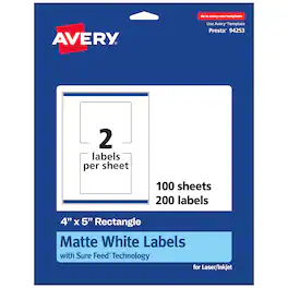 Avery - Matte Rectangle Labels, 4" x 5", 200 Labels - White