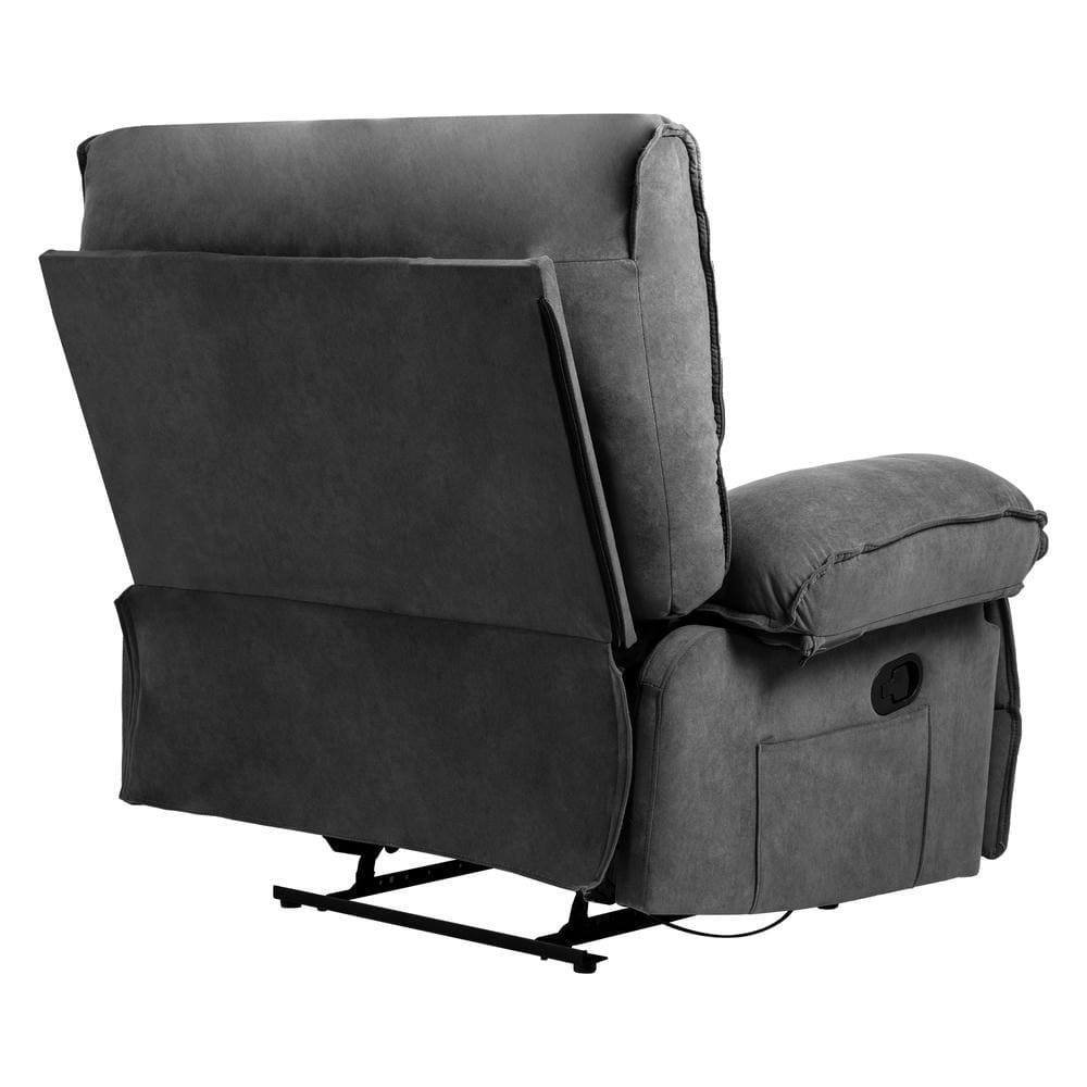 Back. Kadyn - Oversized Push-Back Recliner, 27.5" Wide Seat, Massage Pillow, Super Soft Fleece, 2-Box Shipping, Gray - Gray.