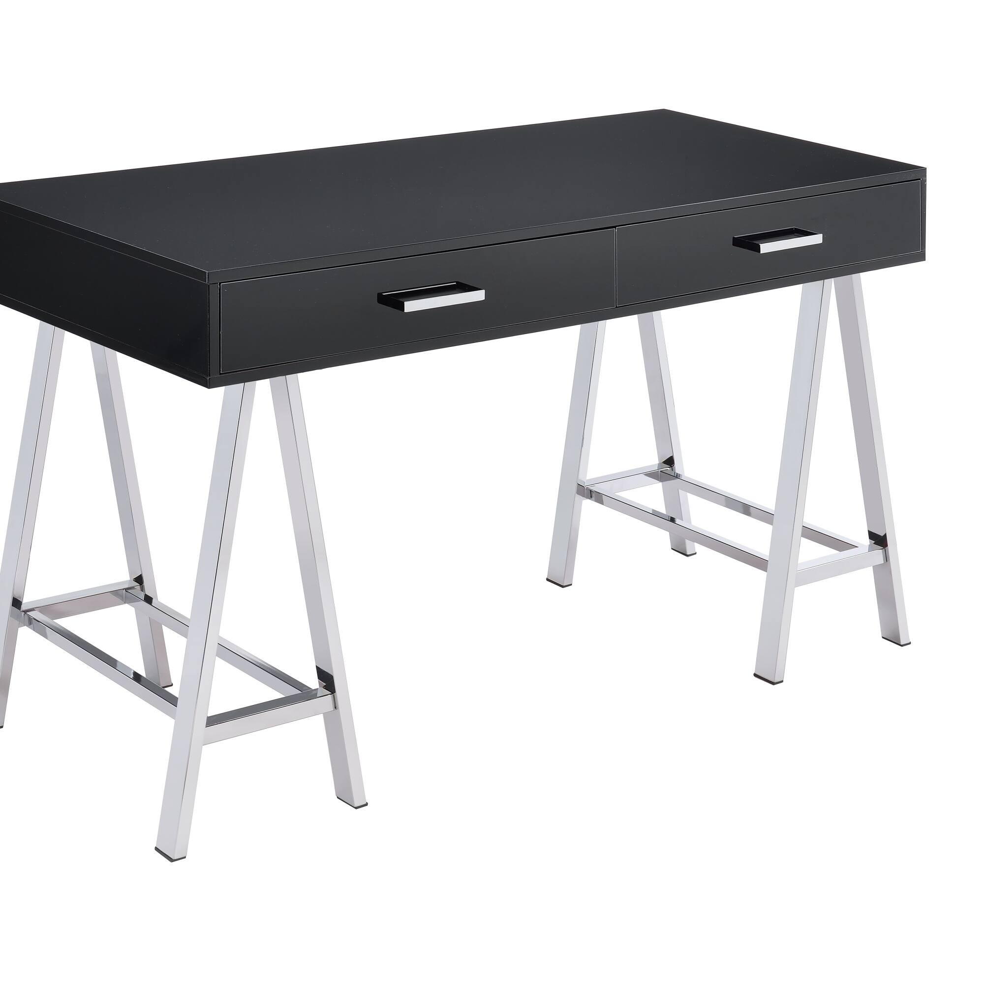 Alt View 6. GOODSILO - Modern Writing Desk with Built-in USB Charging Port and Dual Storage Drawers for Home Office - Black.