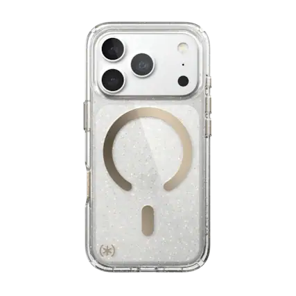 Front. Speck - Presidio Lux Case with MagSafe for Apple iPhone 18 Pro / iPhone 17 Pro - Clear/Gold Glitter.